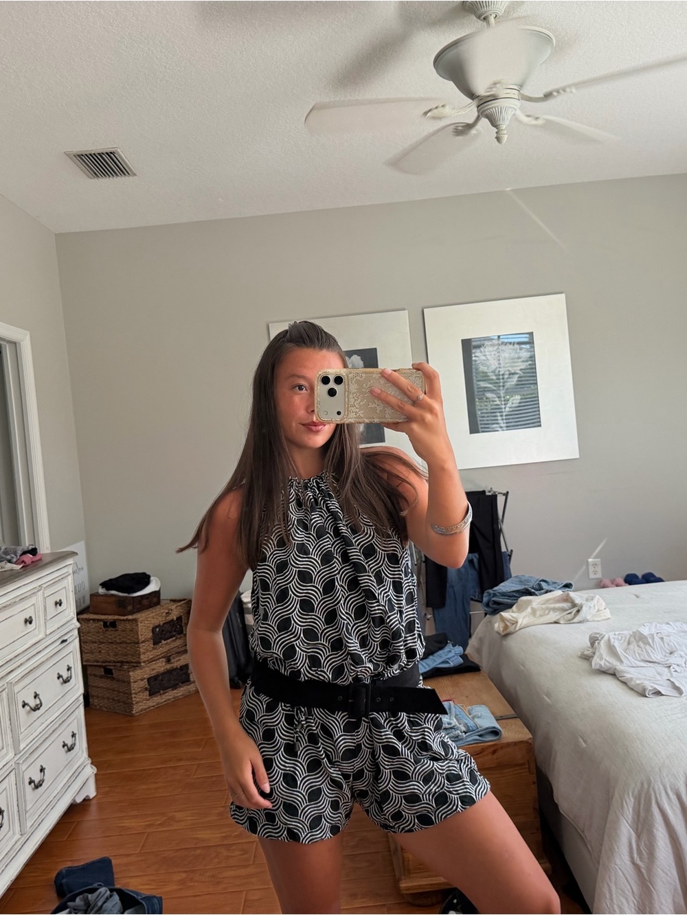 Escada Black & White Printed Halter Romper
